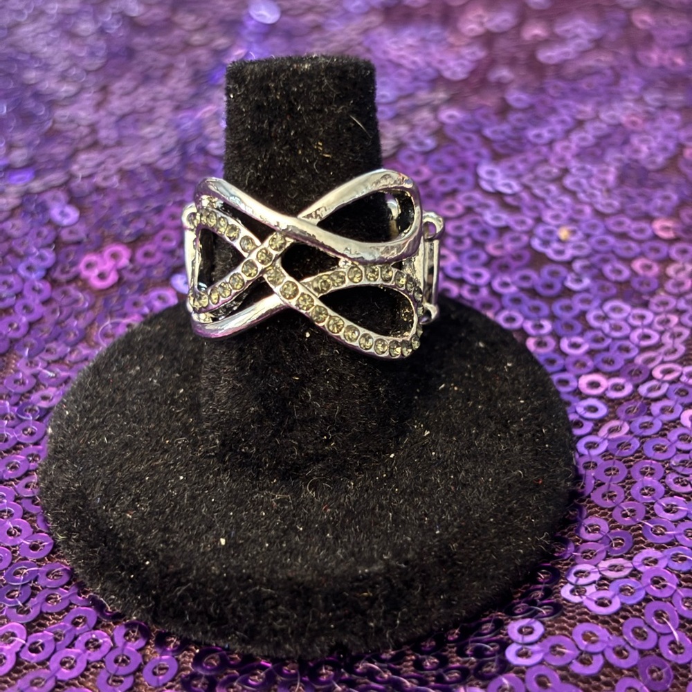 paparazzi Silver-Tone Infinity Ring with Clear Crystals